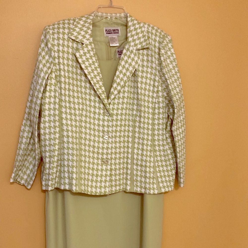 Green houndstooth jacket dress, petite